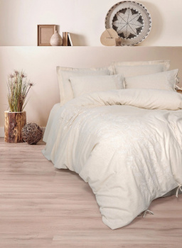 КПБ Евро Kivora CREAM лён COTTON BOX