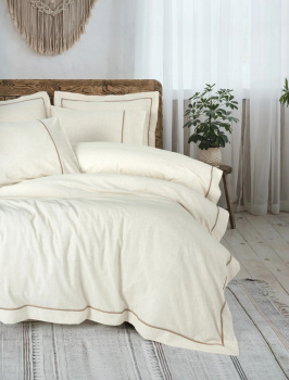 КПБ Евро Banded CREAM лён COTTON BOX
