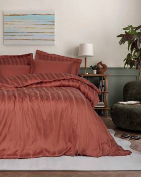 КПБ Евро Stripe TERRACOTTA бамбук COTTON BOX